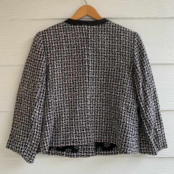 Pendleton Silk Tweed Boucle blazer Lady Jacket lined pockets 12 Leather Trim - Picture 7 of 12